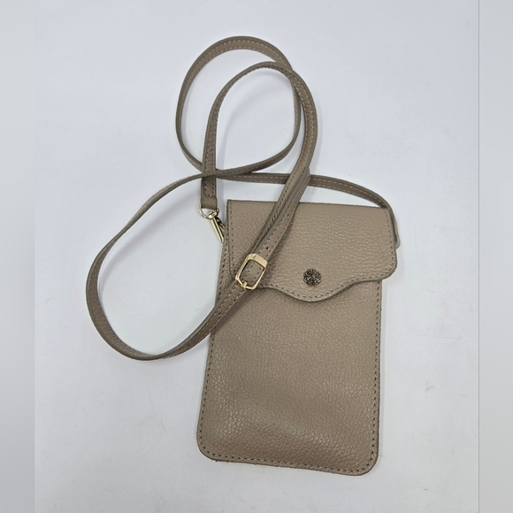 ISADORA LEATHER SMALL CROSSBODY PURSE MINI BAG TRAVEL TAUPE TAN WOMEN ITALY - Picture 4 of 14